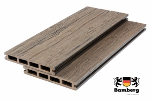 Пустотелая террасная доска дпк Bamberg Square Fossiled, Lebanese Cedar (Окаменелое дерево)  — Black Deck